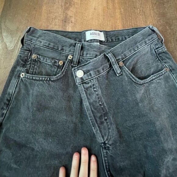 AGOLDE Criss Cross Denim Shorts High Rise Size 24 Blue - Picture 3 of 4